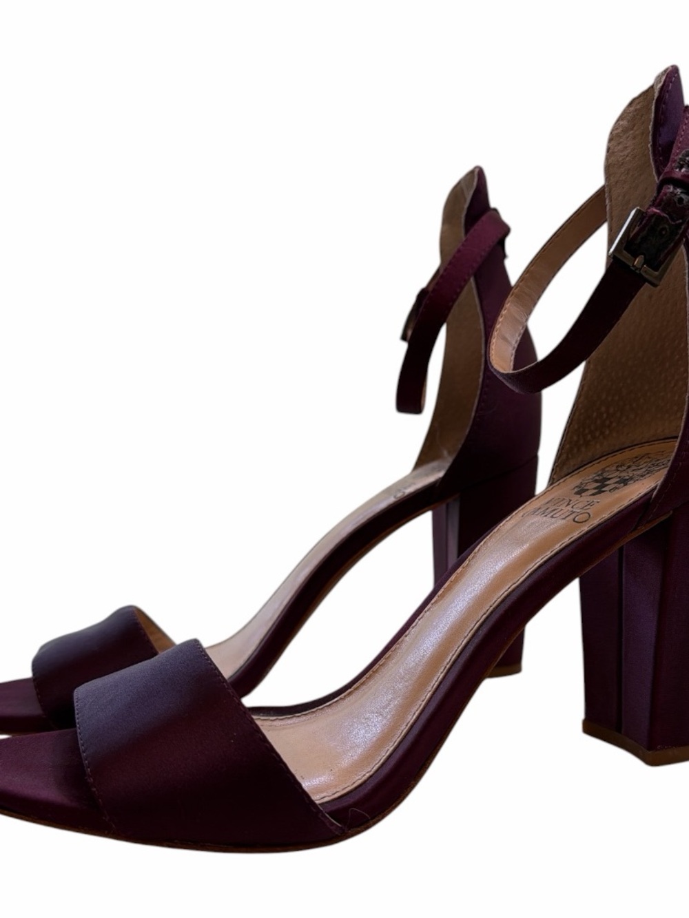 Vince Camuto Plum Block Heel Sandals Size 8 Ankle Strap Heels - Picture 7 of 14